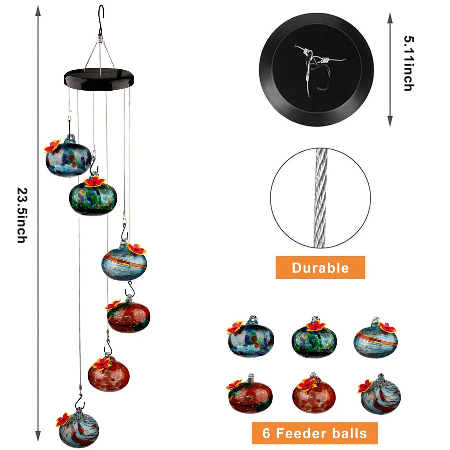 Colorful Hummingbird Feeder Wind Chimes - FBA Fast Shipping!