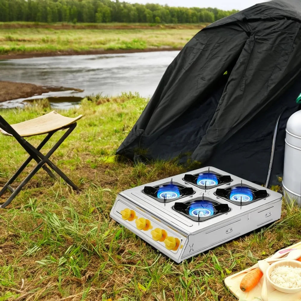 Camping 40000 BTU 4 burner auto ignition Propane Gas Outdoor Garden Fishing Hiking Camp Restaurant Stove Burner (Brass)
