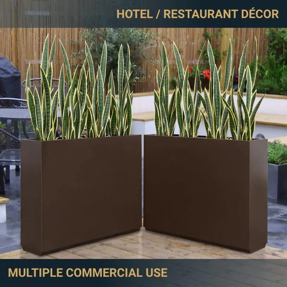 Metallic Heavy Planter for Outdoor Plants, 38Lx10Wx30H Inches Tall and Long Metal Divider Planter Box, Outdoor Planter