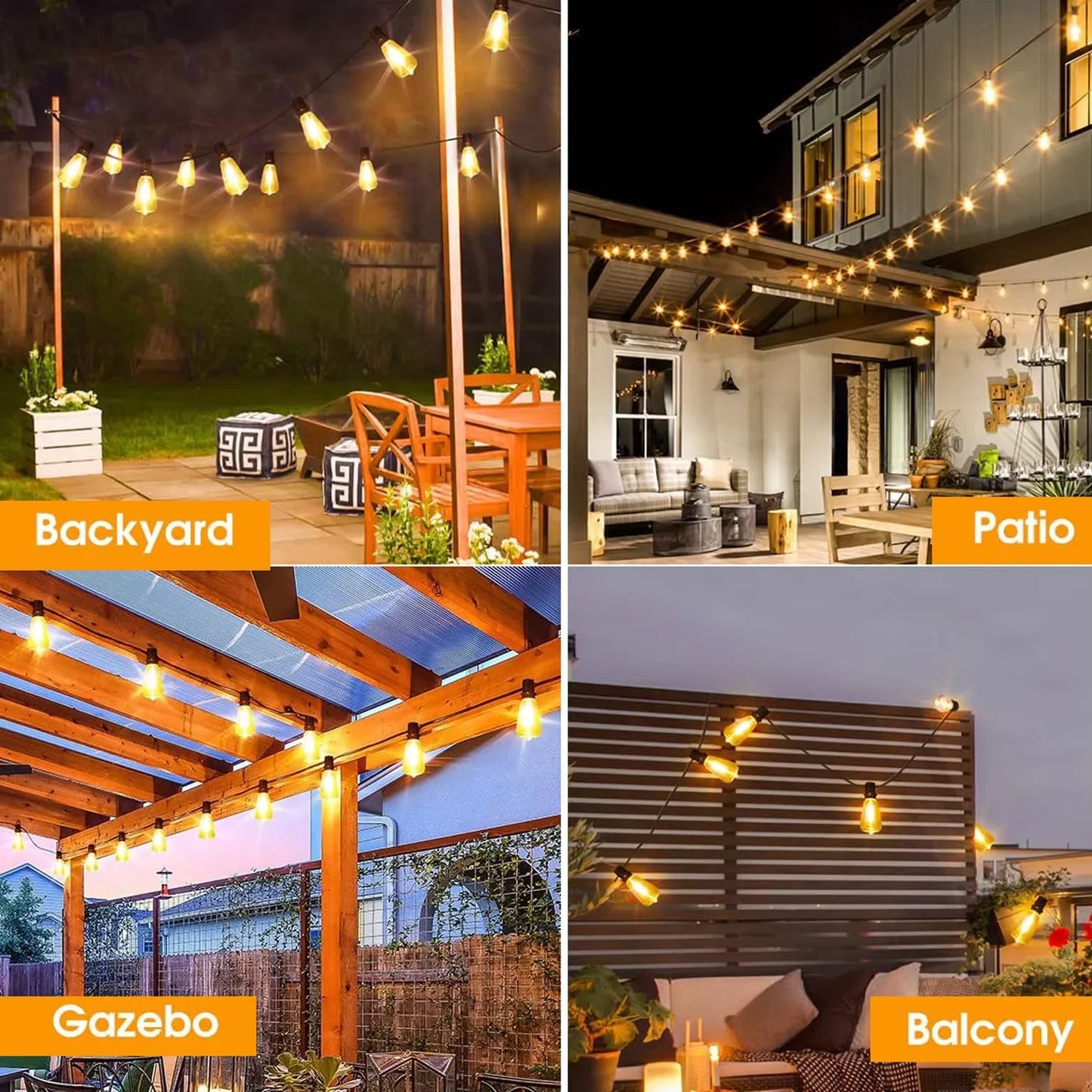 28ft Outdoor String Light 1/2/3/4PCS ST38 Bulb LED Garland Fairy Lamp US Plug Patio Light for Garden Wedding Party Balcony Decor
