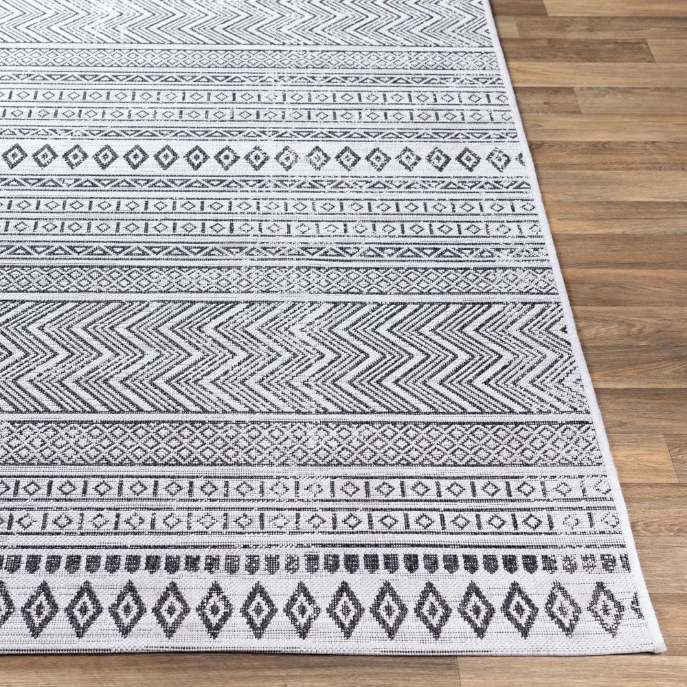 Outdoor Rugs, 8x10 Antibes Global Indoor/Outdoor Black Area Rug, Non Shedding Black White Carpet for Patio, Outdoor Carpet