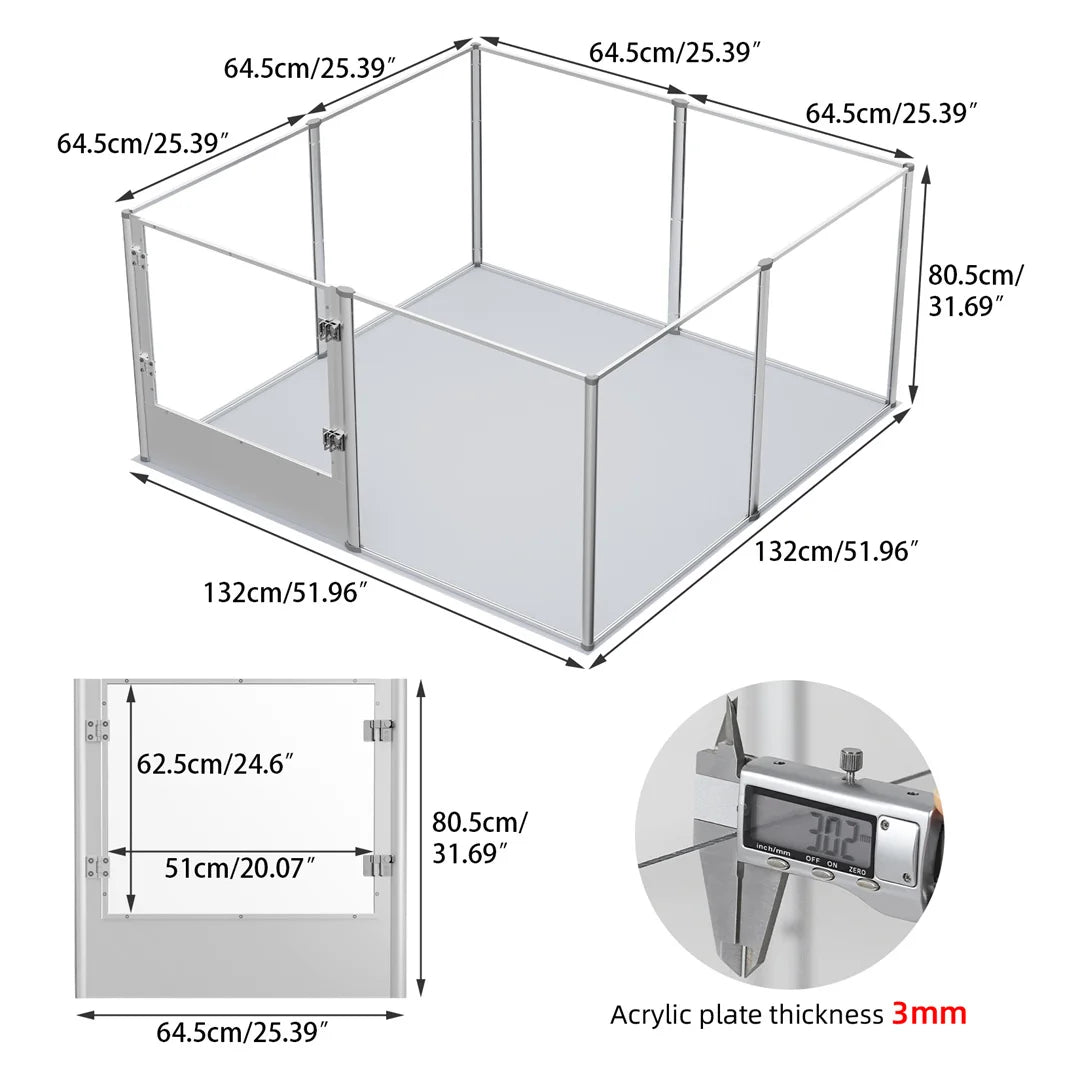 Unique Clear Acrylic Dog Whelping Pen Box Pet Playpen Rabbit Cage with Waterproof Floor Pad for Guinea Pigs,Hedgehogs,Hamsters