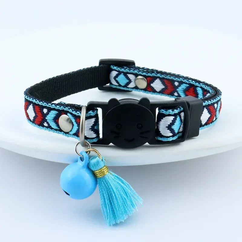 dog jacquard and collar Adjustable cat tassels for bells collars cat pattern plaid collar colorful and pet with embellished