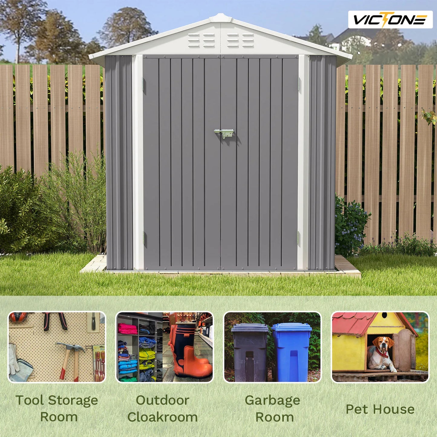 Victone 6' x 4' Metal Outdoor Storage Shed, Steel Utility Tool Shed Storage House with Door & Lock for Backyard Garden, Grey