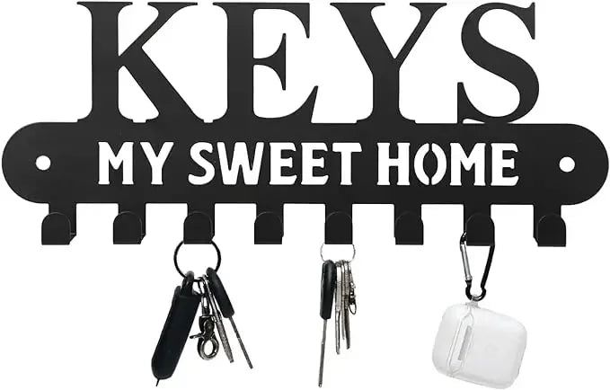 Sweet Home Decorative Wall | Black Metal Key Holder | Wall Mounted Coat & Storage Rack Hanging