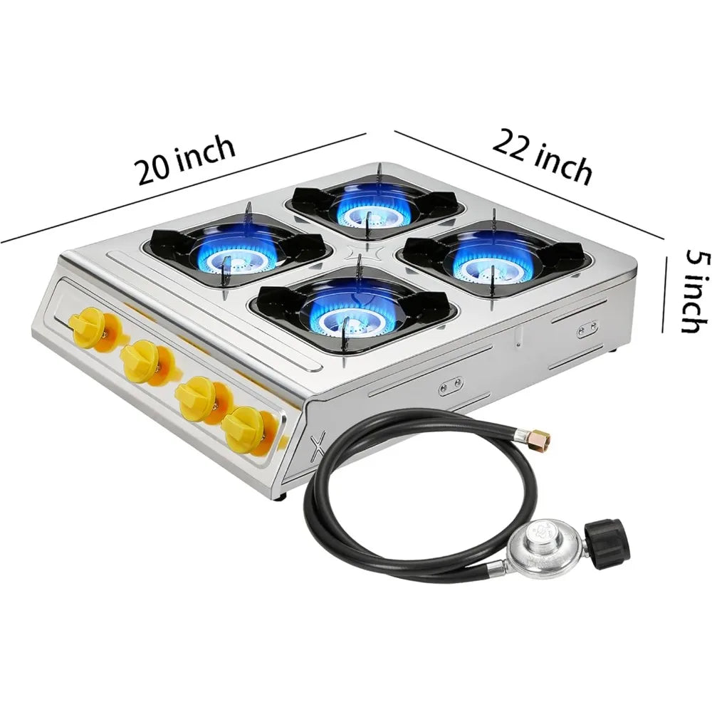 Camping 40000 BTU 4 burner auto ignition Propane Gas Outdoor Garden Fishing Hiking Camp Restaurant Stove Burner (Brass)