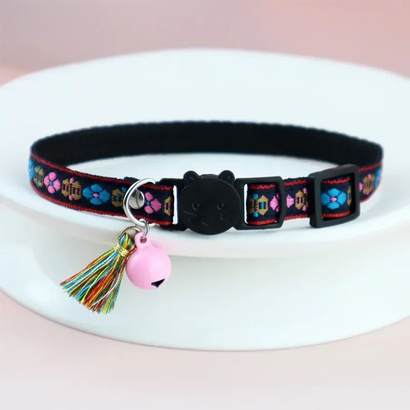 dog jacquard and collar Adjustable cat tassels for bells collars cat pattern plaid collar colorful and pet with embellished