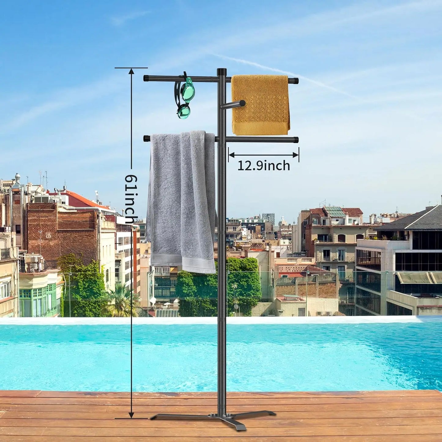 Pool Towel Rack Outdoor Heavy Duty Outdoor Towel Rack 61 Inch Free Standing Rack for Pool Hot Tub Drying Towels Swimsuits Life J