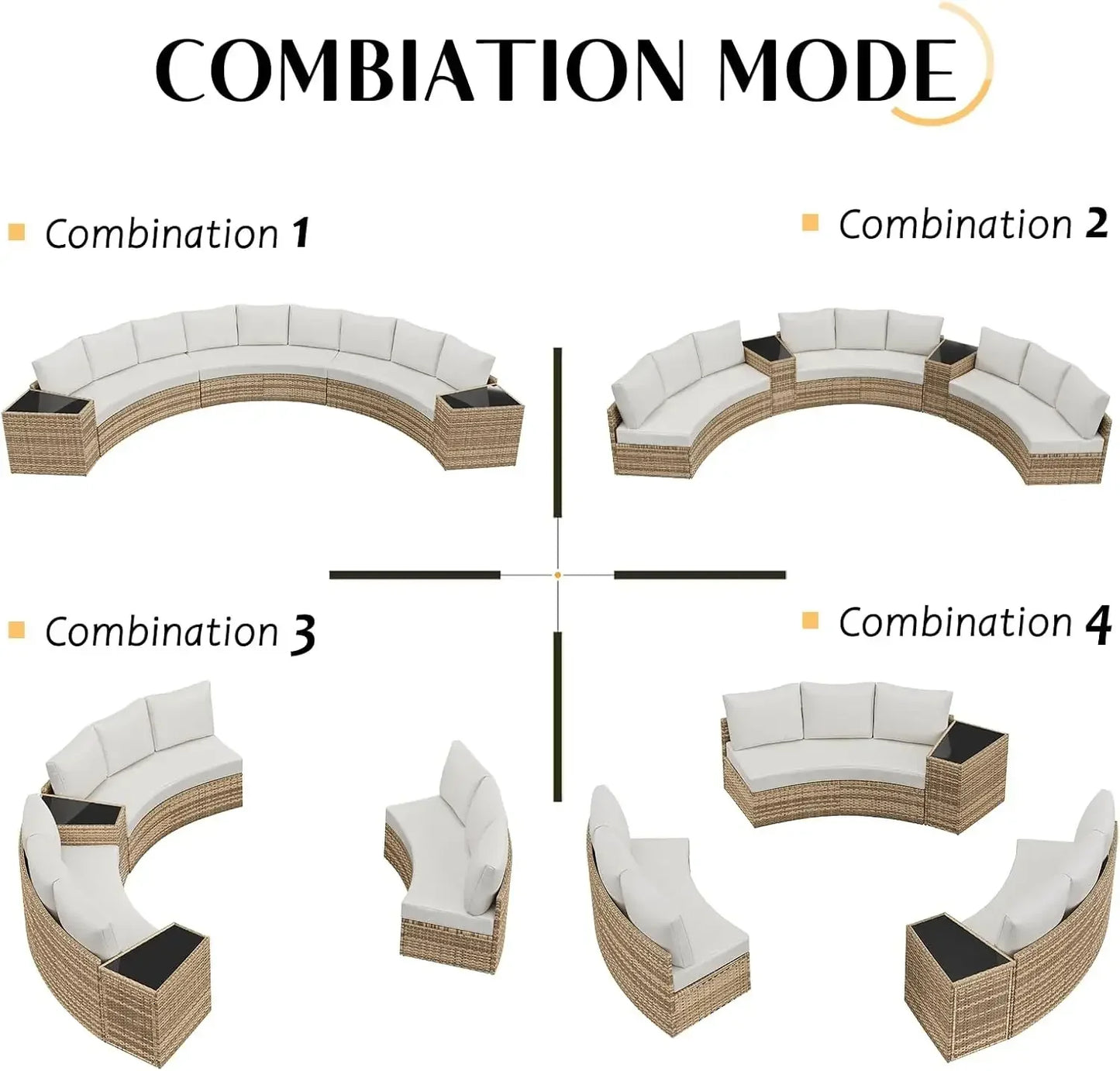 Patio Conversation Set,11 Piece Half-Moon Sectional Round Patio Furniture Set with Large Storage Wedge Table,for Backyard Garden