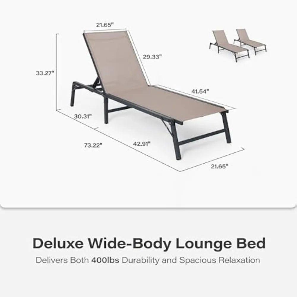 Chaise Lounge Chair Set of 2, Tanning Chairs with 5-Position Adjustable Backrest, Outdoor Chaise for Pool, Beach, Patio and Bac