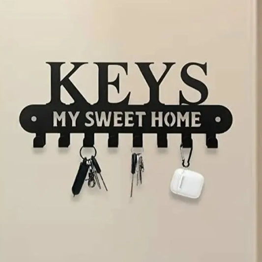Sweet Home Decorative Wall | Black Metal Key Holder | Wall Mounted Coat & Storage Rack Hanging
