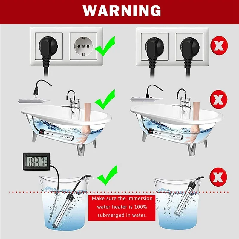 Immersion Water Heater, 2500W Electric Bucket Heater with Timer Auto Shut Off Hot Tub Heater for Home Winter EU Plug Foot warmer