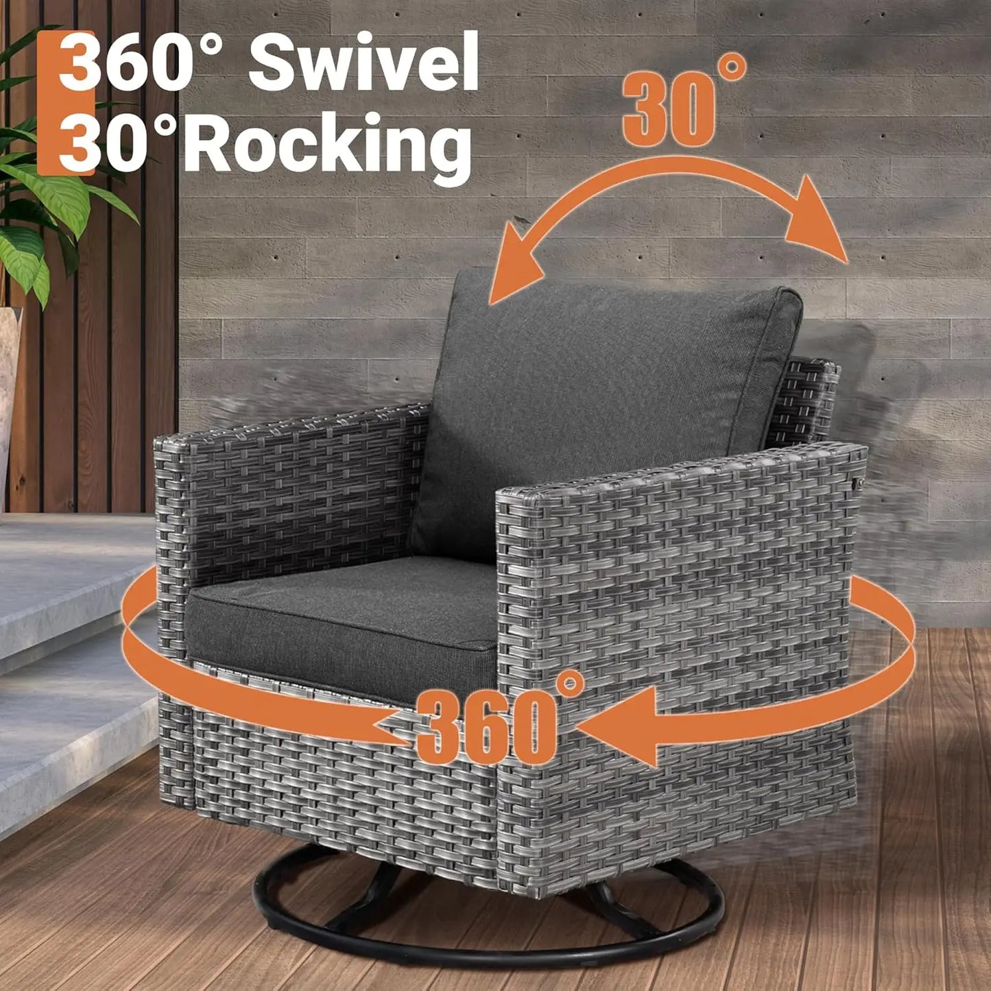 11 Piece Outdoor Patio Furniture Set with Fire Pit Table,Conversation Sectional Wicker Couch with Swivel Chairs