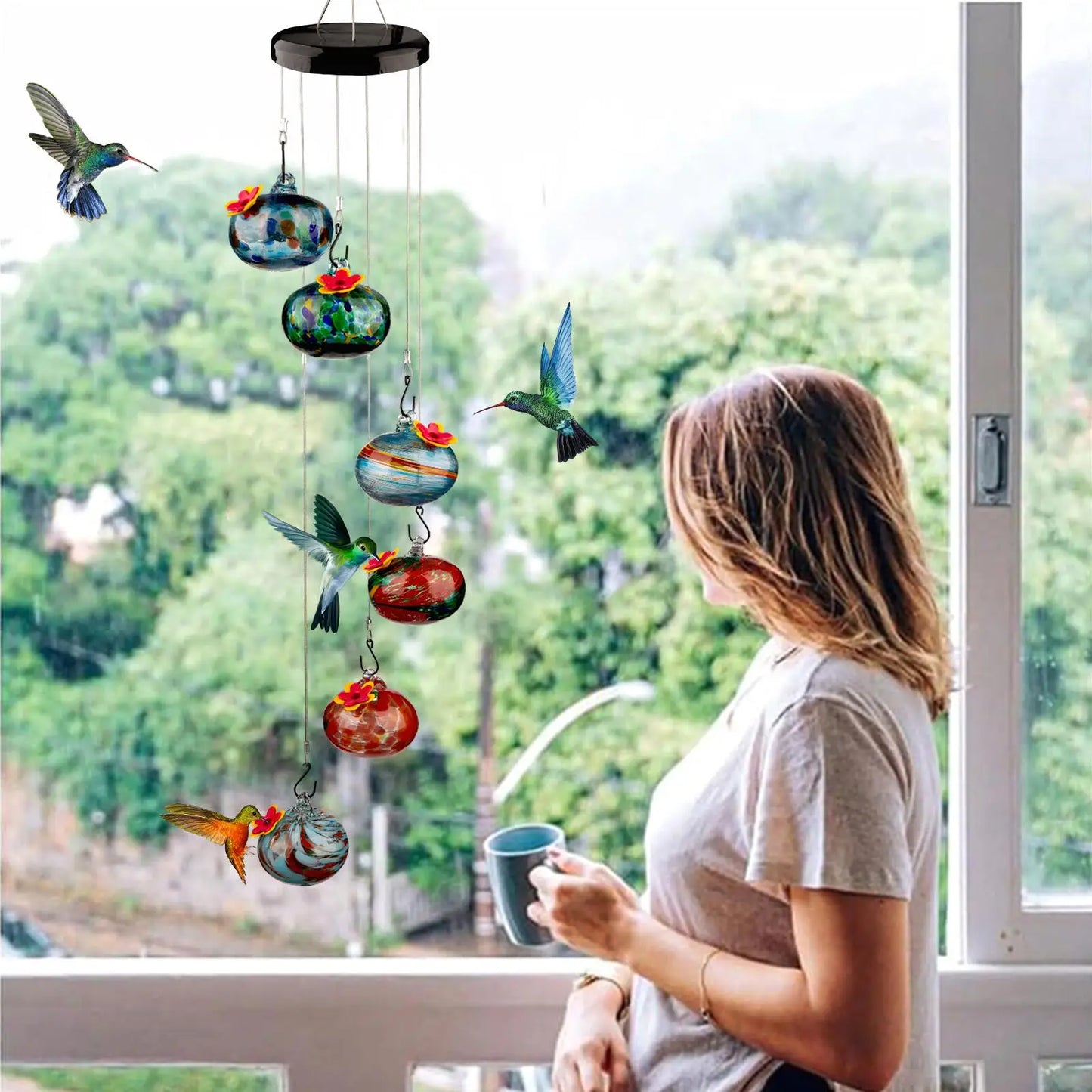 Colorful Hummingbird Feeder Wind Chimes - FBA Fast Shipping!