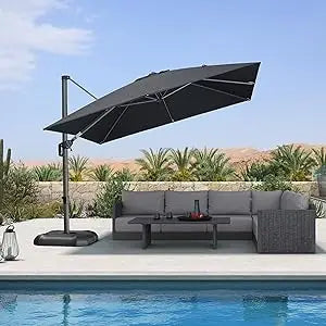 10 Feet Patio Umbrella Outdoor Cantilever Square Umbrella Aluminum Offset Umbrella with 360-degree Rotation for Garden Deck Poo