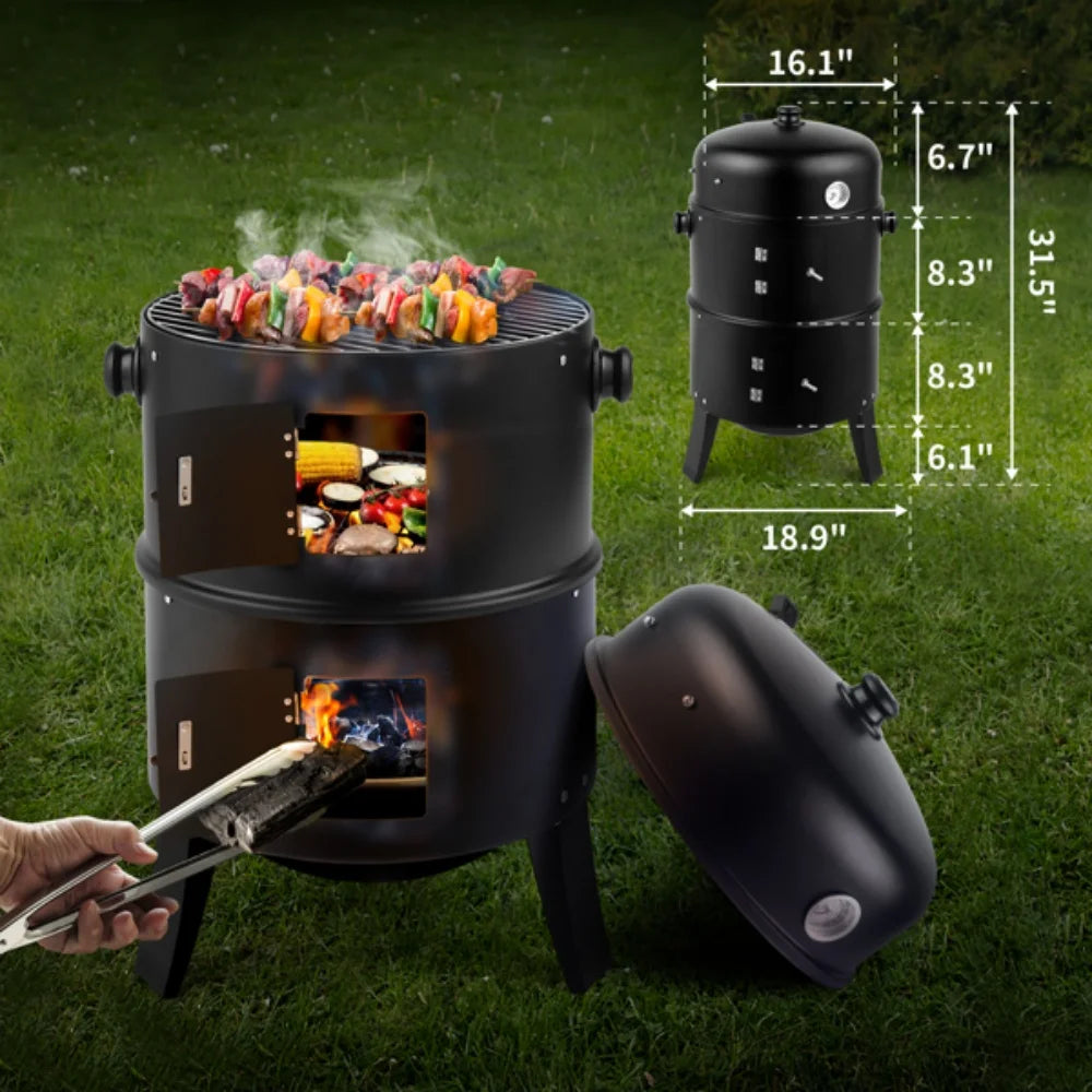 Vertical Charcoal Smoker Portable Outdoor Grill Cooker with Built-in Thermometer for Outdoor Backyard Cooking Grilling Camping
