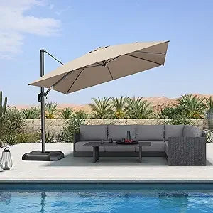 10 Feet Patio Umbrella Outdoor Cantilever Square Umbrella Aluminum Offset Umbrella with 360-degree Rotation for Garden Deck Poo