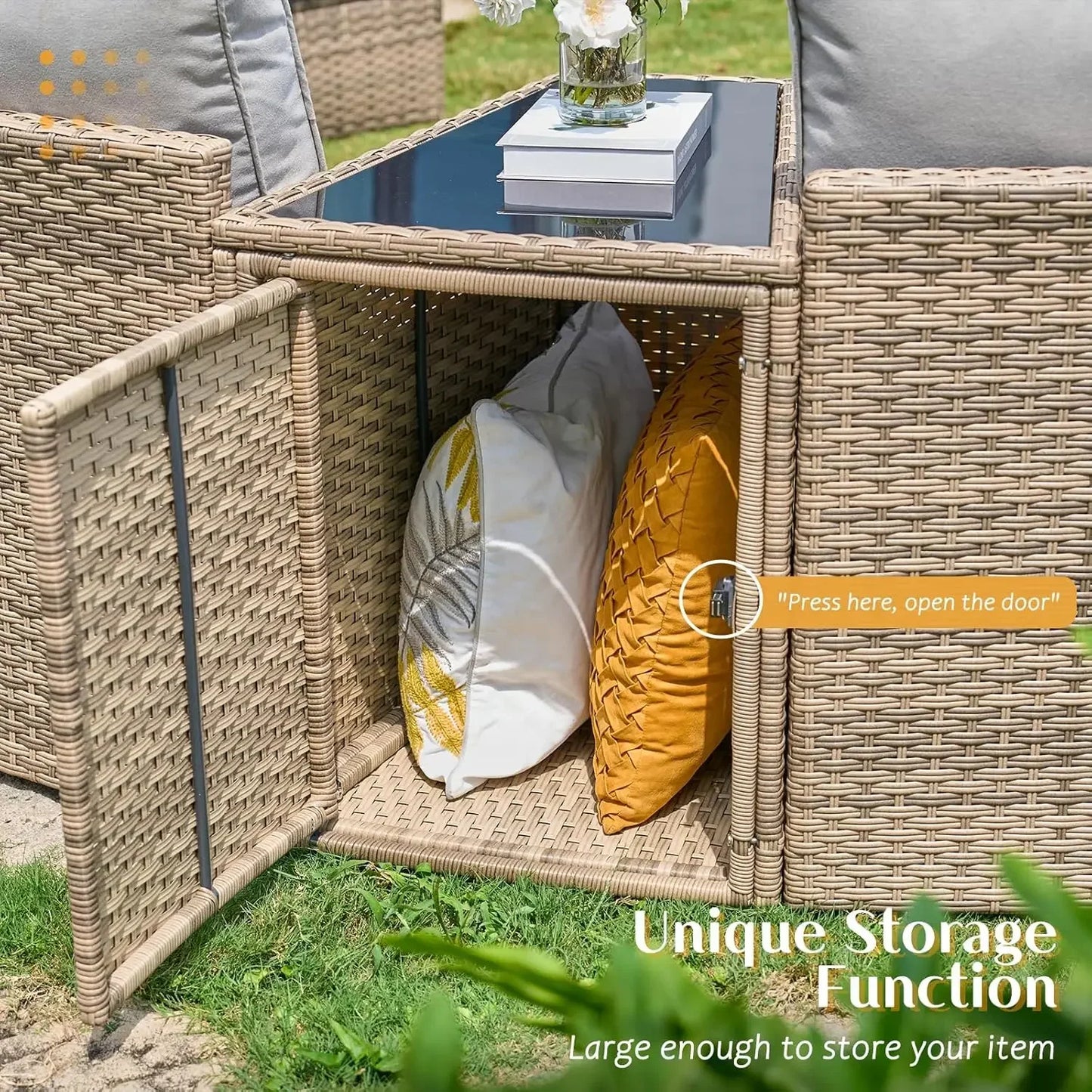 Patio Conversation Set,11 Piece Half-Moon Sectional Round Patio Furniture Set with Large Storage Wedge Table,for Backyard Garden