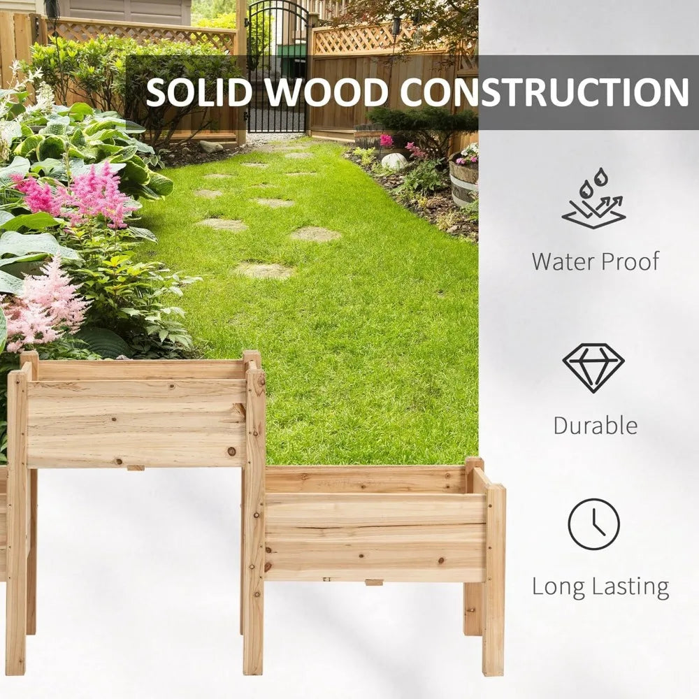 Outsunny Raised Garden Bed with 3 Planter Box, Elevated Wooden Plant Stand with Drainage Holes, for Vegetables, Herb and Flowers