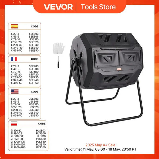 VEVOR Compost Bin 18.5/37/43-Gal Dual Chamber Composting Tumbler BPA Free Composter Bin Tumbler for Garden Kitchen Yard Outdoor