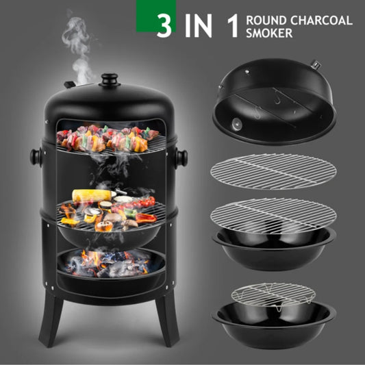 Vertical Charcoal Smoker Portable Outdoor Grill Cooker with Built-in Thermometer for Outdoor Backyard Cooking Grilling Camping
