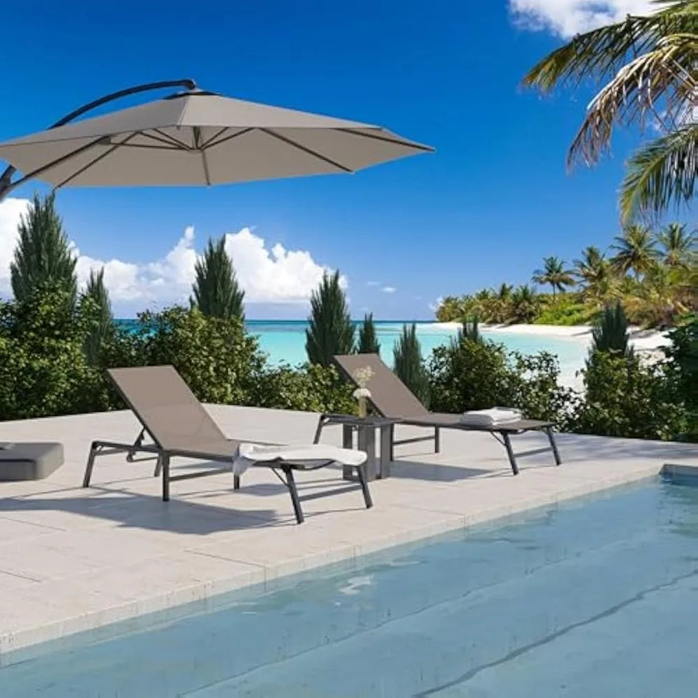 Chaise Lounge Chair Set of 2, Tanning Chairs with 5-Position Adjustable Backrest, Outdoor Chaise for Pool, Beach, Patio and Bac