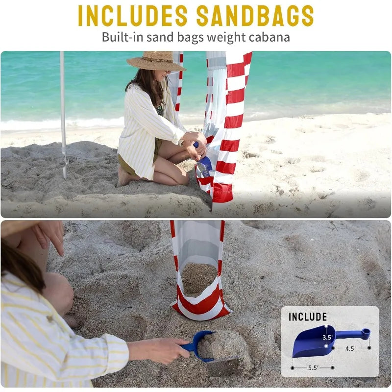 CROWN SHADES Beach Cabana 6.5 x 6.5, Cool Cabana Beach Tent Easy Pop Up - UPF50+ Protection with Sidewall and More Pockets, Red