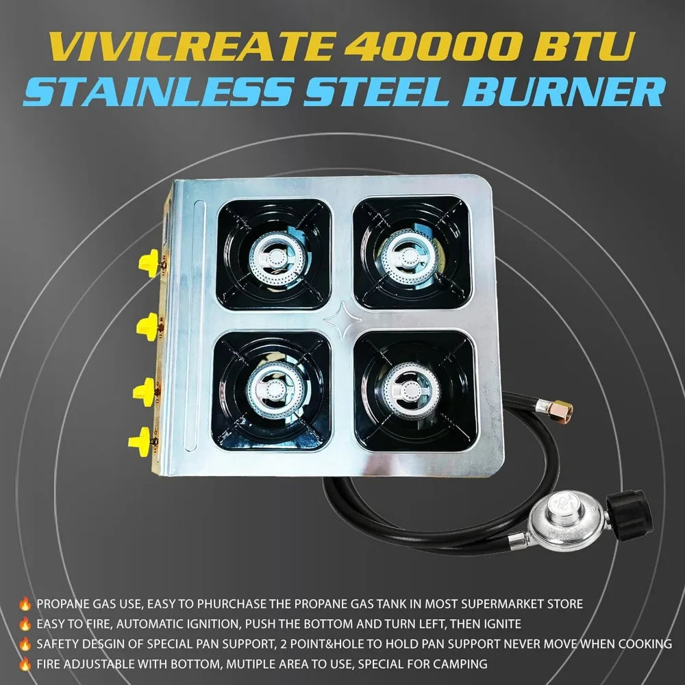 Camping 40000 BTU 4 burner auto ignition Propane Gas Outdoor Garden Fishing Hiking Camp Restaurant Stove Burner (Brass)