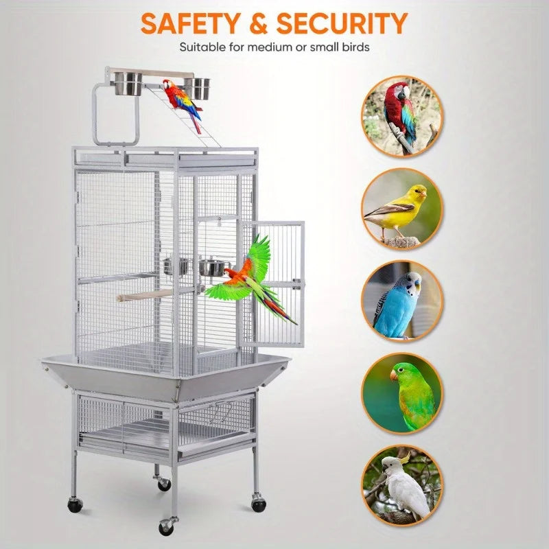 61 "Big bird cage game top parrot cage cockatoo rolling station white