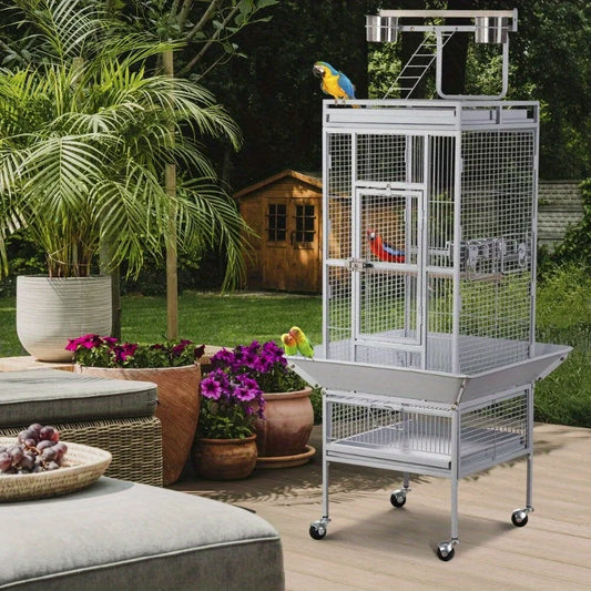 61 "Big bird cage game top parrot cage cockatoo rolling station white