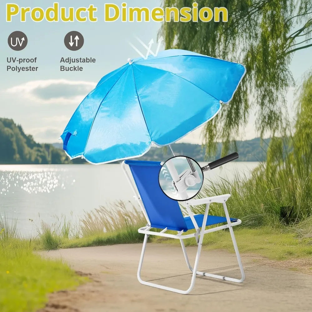 Beach Chair with Umbrella, 2 Pack Beach Chair with 360° Canopy Shadefor Adults，Camping Chairs for Camping, Pool