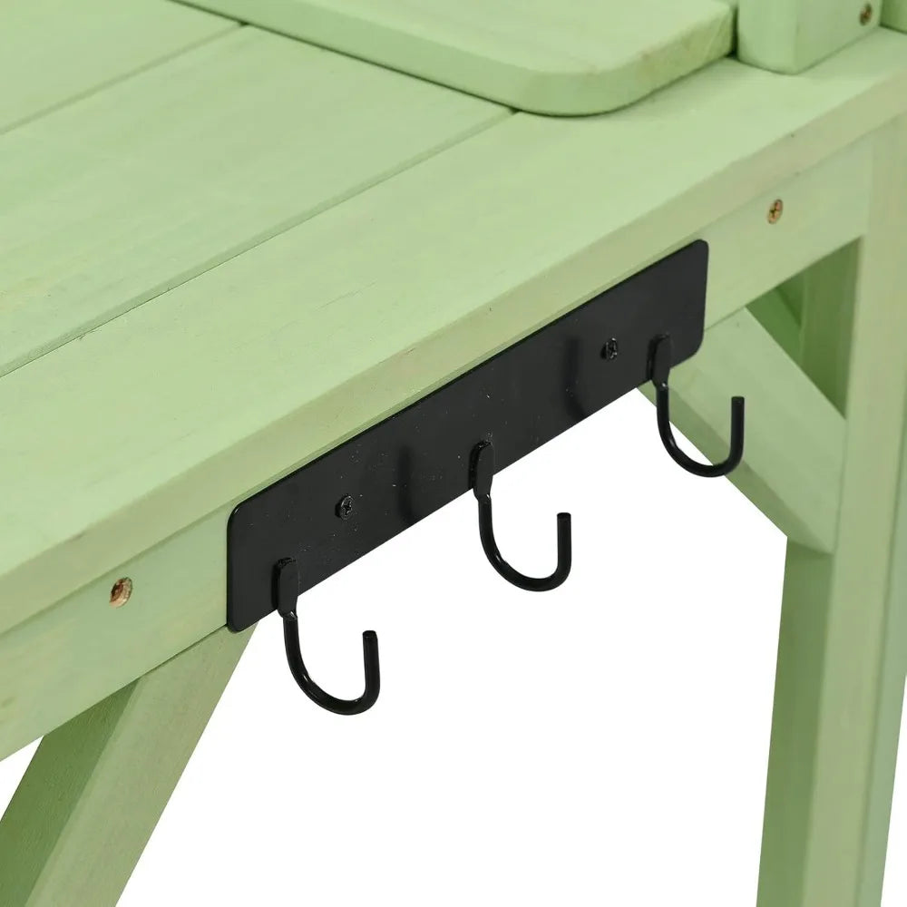 64.6" Garden Wood Workstation, Potting Bench Outdoor with 6-Tier Shelves Large Planting Table Potting Station with Side Hook and