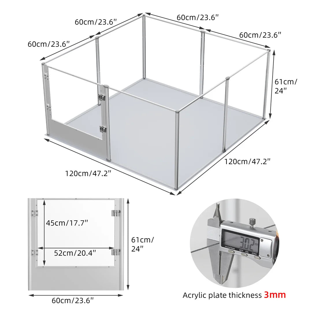 Unique Clear Acrylic Dog Whelping Pen Box Pet Playpen Rabbit Cage with Waterproof Floor Pad for Guinea Pigs,Hedgehogs,Hamsters