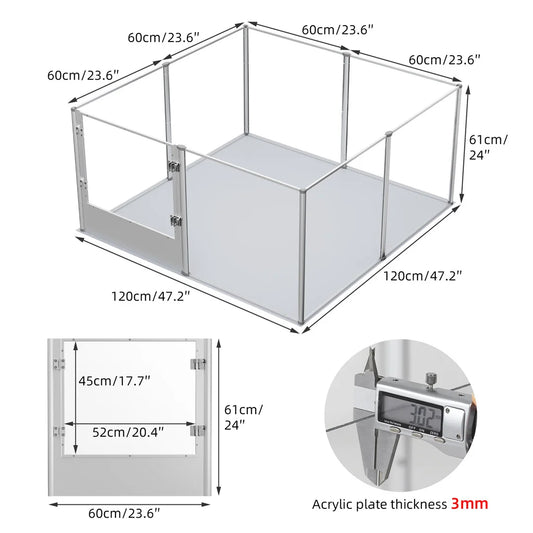Unique Clear Acrylic Dog Whelping Pen Box Pet Playpen Rabbit Cage with Waterproof Floor Pad for Guinea Pigs,Hedgehogs,Hamsters