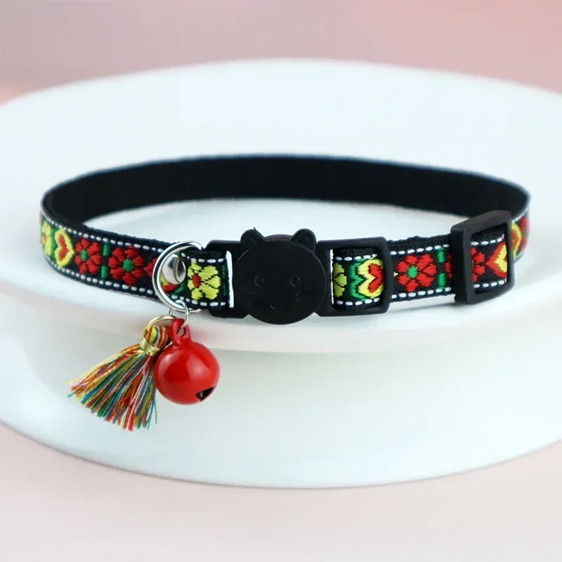 dog jacquard and collar Adjustable cat tassels for bells collars cat pattern plaid collar colorful and pet with embellished