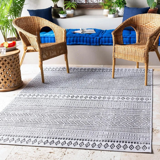 Outdoor Rugs, 8x10 Antibes Global Indoor/Outdoor Black Area Rug, Non Shedding Black White Carpet for Patio, Outdoor Carpet