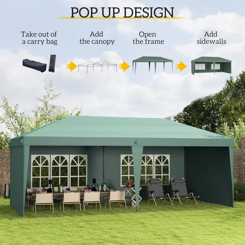 10' x 20' Pop Up Canopy Tent with 4 Sidewalls, Heavy Duty Tents for Parties, Outdoor Instant Gazebo with Carrying Bag for Garde
