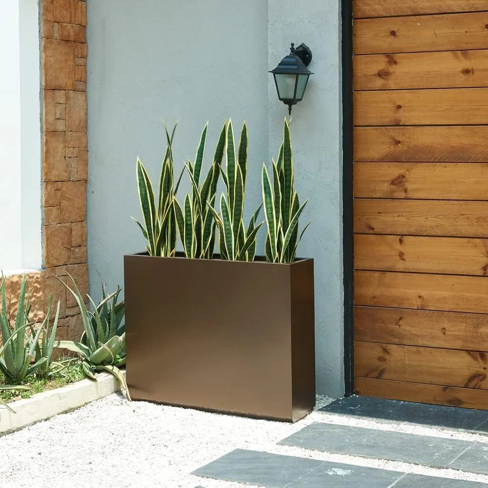 Metallic Heavy Planter for Outdoor Plants, 38Lx10Wx30H Inches Tall and Long Metal Divider Planter Box, Outdoor Planter