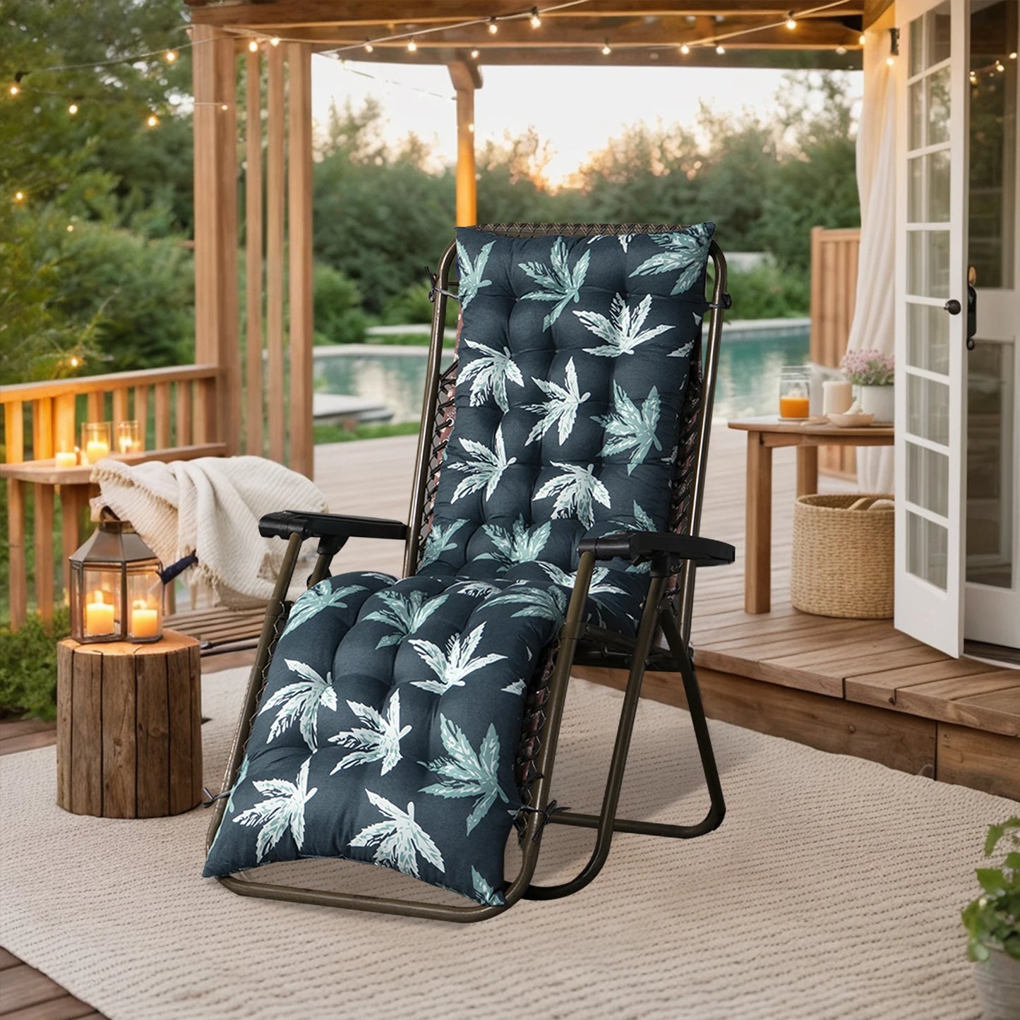53*155cm Patio Chaise Lounger Cushions Indoor/Outdoor Recliner Soft Back Cushion Rocking Chair Sofa Cushion with 6 Ties