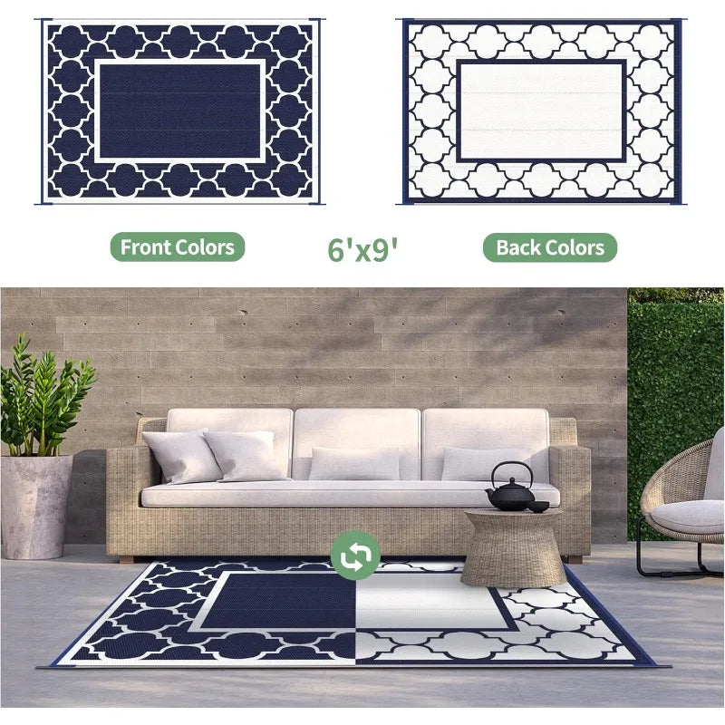 6' X 9' Outdoor Rug Waterproof For Patio Decor, Foldable Reversible Plastic Straw Area Rugs Mat For Camper, Outside Carpe