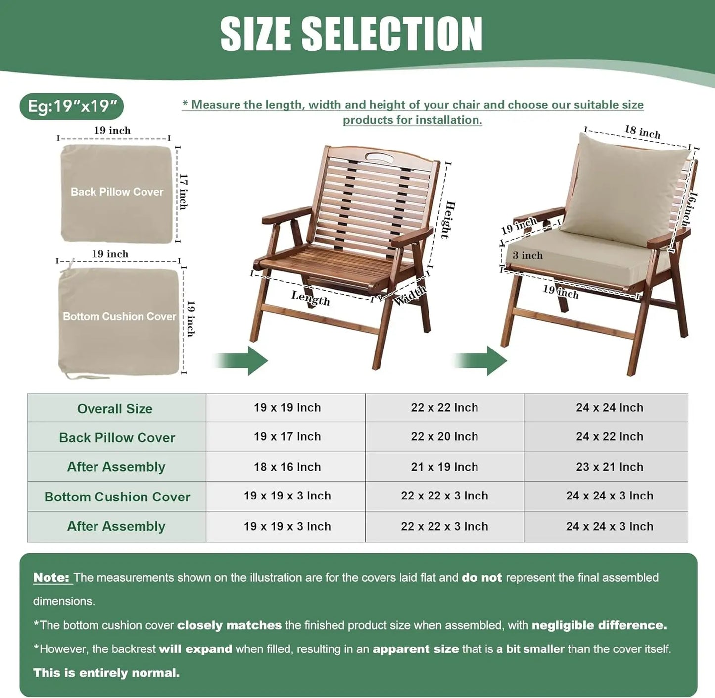 Outdoor Chair Cushions Set of 4, Waterproof Backrest and Deep Seat Cushion Set for Patio Furniture, Outdoor Sofa