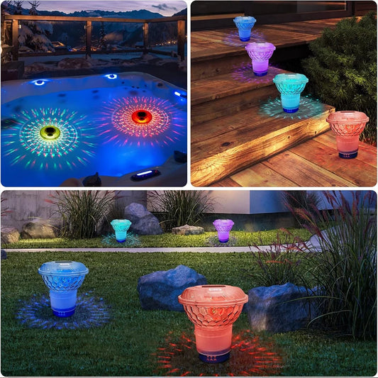 Solar Powered Adjustable Pool Chlorine Dispenser with Colorful Lights Adjustable Release Chlorinator for Nighttime Ambiance