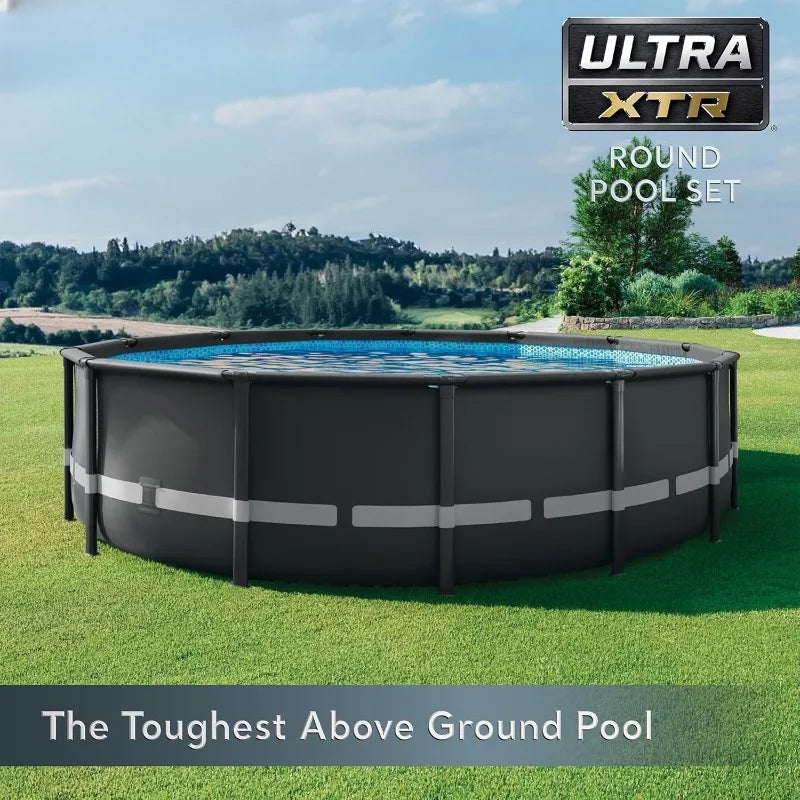 14' x 42" Round Above Ground Outdoor Swimming Pool Set with Sand Filter Pump, Ladder, Ground Cloth, and Po