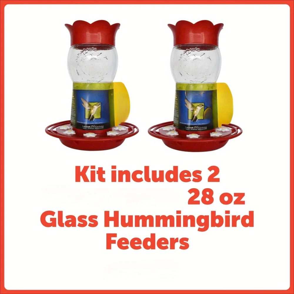 Red Glass Hummingbird Bird Feeder, 28 oz. Capacity, 2 Pack