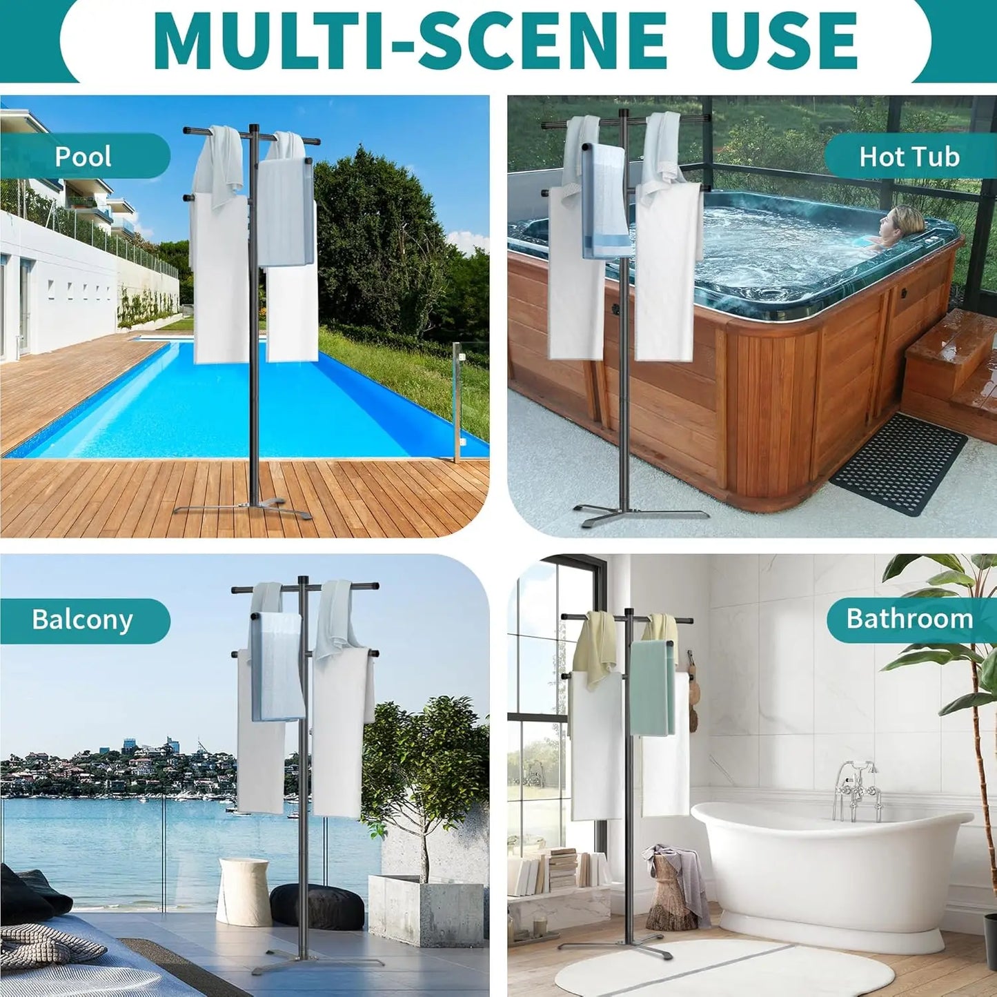 Pool Towel Rack Outdoor Heavy Duty Outdoor Towel Rack 61 Inch Free Standing Rack for Pool Hot Tub Drying Towels Swimsuits Life J