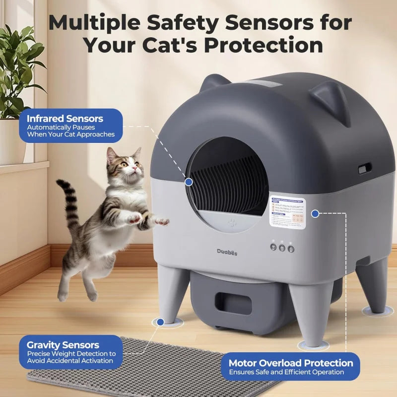 Automatic Self Cleaning Litter Box XXL for Multiple Cats APP Controlled Smart Sensors Odor Free Safety Protection Low Noise