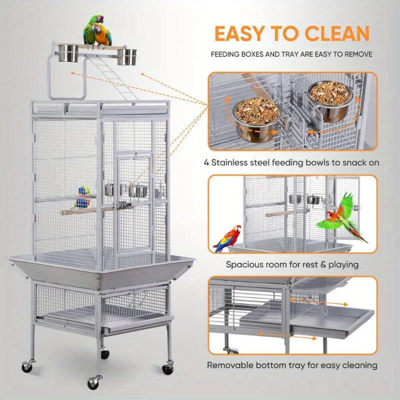 61 "Big bird cage game top parrot cage cockatoo rolling station white