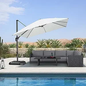 10 Feet Patio Umbrella Outdoor Cantilever Square Umbrella Aluminum Offset Umbrella with 360-degree Rotation for Garden Deck Poo