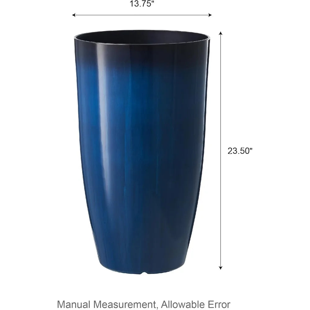 Oversized Tall Round Tapered Planter, Set of 2 Large Gradient Cobalt Blue Faux Ceramic Tall Planters Pots,