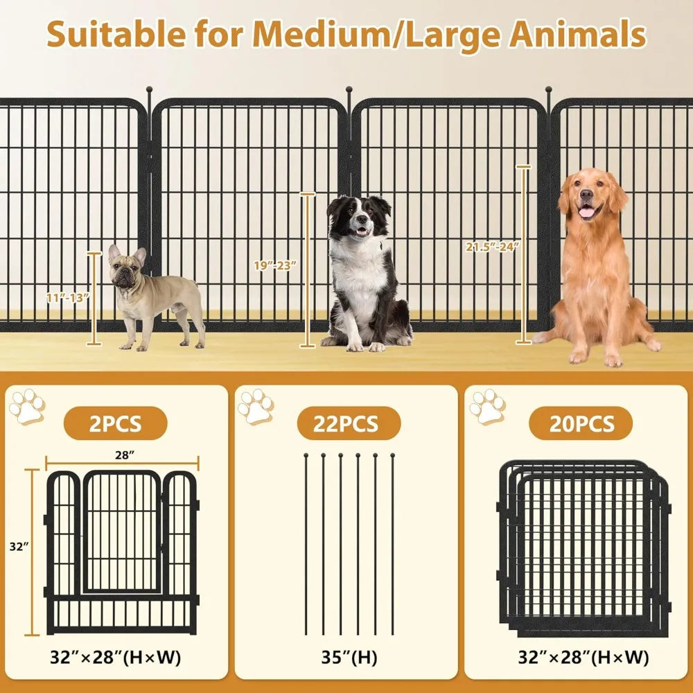 Dog Playpen Outdoor, 22 Panels Heavy Duty 32" H x 28" W Anti-Rust Dog Fence, Foldable Dog Fence Outdoor for Yard with 2 Gates fo